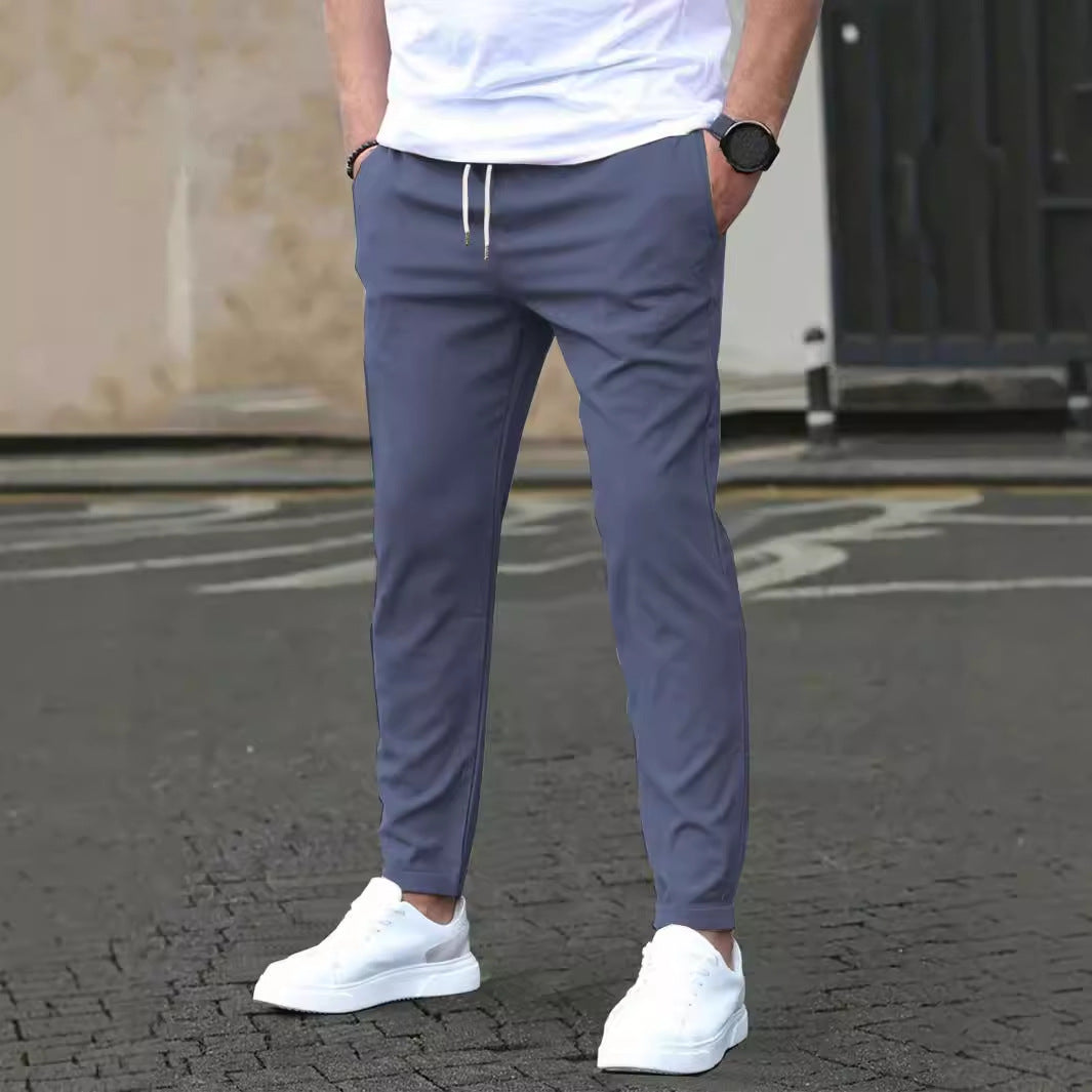 Casual Slim Fit Leather Tag Cropped Pants Solid Color Pants