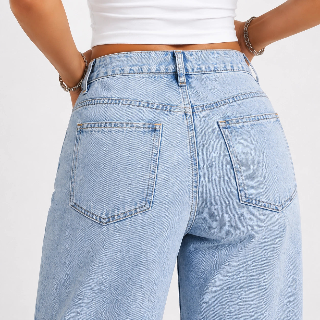 Women High Waist Wide Leg Jeans – Light Blue Wash - 603