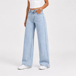Women High Waist Wide Leg Jeans – Light Blue Wash - 603