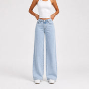 Women High Waist Wide Leg Jeans – Light Blue Wash - 603
