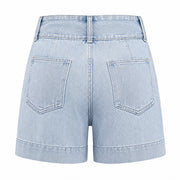 Women Light Wash Utility Denim Shorts - 402