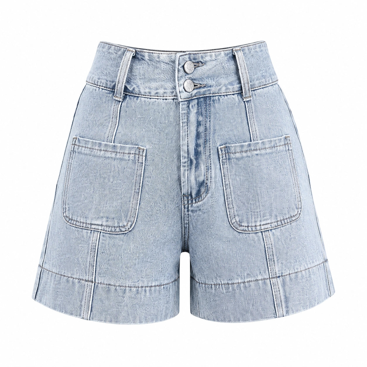 Women Light Wash Utility Denim Shorts - 402