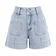 Women Light Wash Utility Denim Shorts - 402