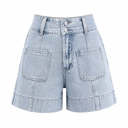 Women Light Wash Utility Denim Shorts - 402