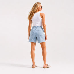 Women Light Wash Utility Denim Shorts - 402