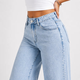 Women High Waist Wide Leg Jeans – Light Blue Wash - 603