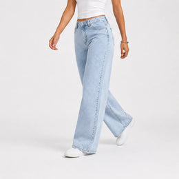 Women High Waist Wide Leg Jeans – Light Blue Wash - 603